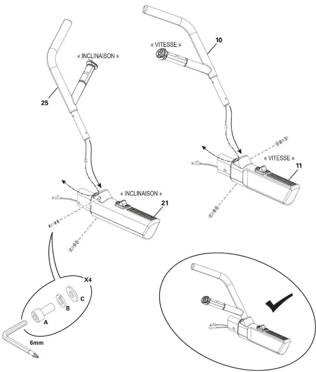BOWFLEX BXT56 - Branchez les câbles et fixez les poignées supérieures aux poignées latérales - 1