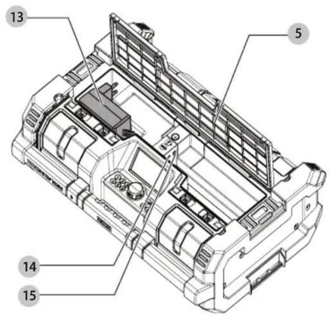 Technical diagram of a device chassis with numbered components for identification