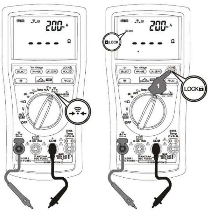 200mA 200mA LOCK SELECT Test Voltage Range ZERO HOLD INSULATED REC OFF INS. mA COM 0.35A MAX 0.6A MAX HSC FUSED CAT J INSULATION INSULATED REC 1 INS. mA COM 0.35A MAX 0.6A MAX HSC FUSED CAT J INSULATION