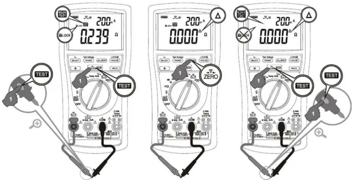 TEST 200mA 0.239 Ω BLOCK 1 TEST 200A 0.000Ω 1 ZERO 1 TEST 200A 0.000Ω 1 TEST 200A 0.000Ω 1 TEST 200A 0.000Ω 1 TEST 200A 0.000Ω