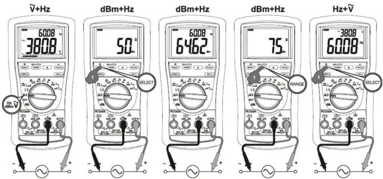 Metrel MD 9050 - Funktionen dBm (nur bei MD9050) ^+Hz , Hz +ACV und ACV ^+Hz - 1