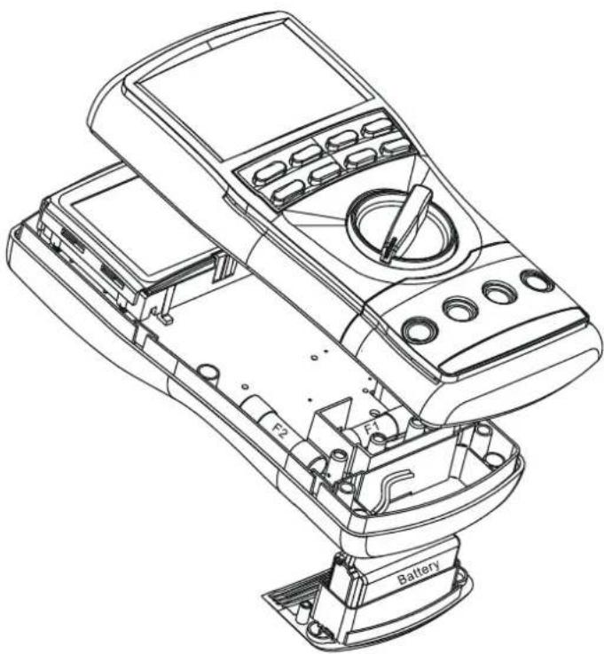 Metrel MD 9050 - Menjava baterije in varovalk - 1