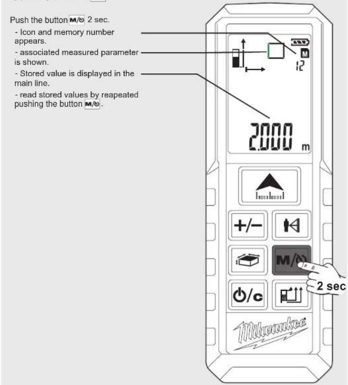 MILWAUKEE LDM 50 - TIMER MEMORY - 3