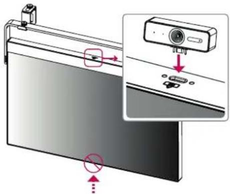 Diagram showing a device panel with an inset image of a camera and its internal components, highlighting a location pin.