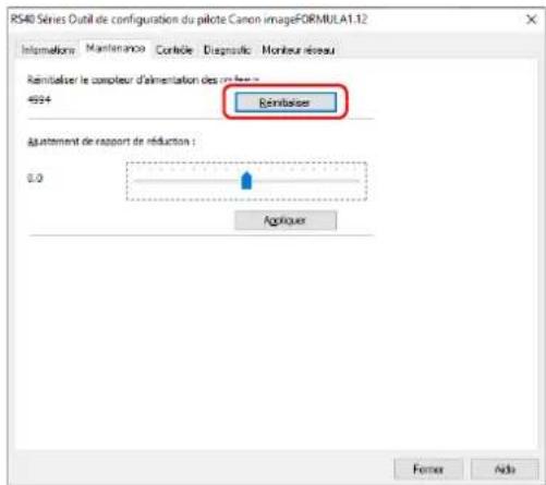 CANON imageFORMULA RS40 - Cliquez sur I'onglet [Maintenance] puis selectionnez [Réinitialiser]. - 1