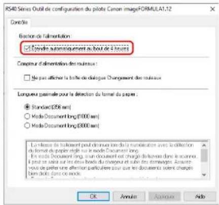 CANON imageFORMULA RS40 - Decochez la case [Eteindre automatique au bout de 4 heures]. - 1