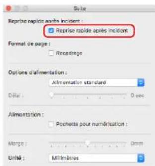 CANON imageFORMULA RS40 - Cochez la case [Reprise rapide après incident]. - 1
