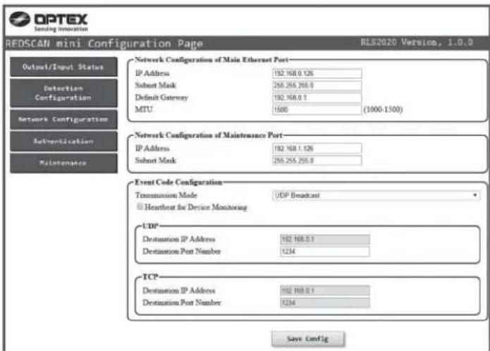 OPTEX RLS2020S - Adresse IP de destination et numéro de port - 1