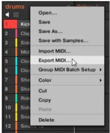 NATIVE INSTRUMENTS Maschine Mk3 - Exporter un fichier MIDI grâce au menu contextual - 1