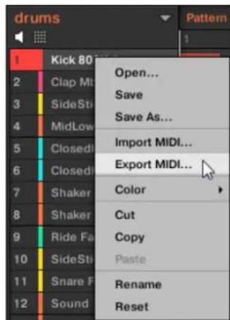 NATIVE INSTRUMENTS Maschine Studio - Exporter un fichier MIDI grâce au menu contextual - 2