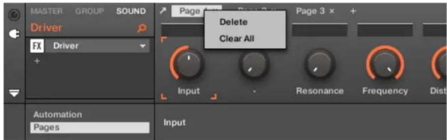 NATIVE INSTRUMENTS Maschine Studio - Noms des pages - menu contextuel - 1