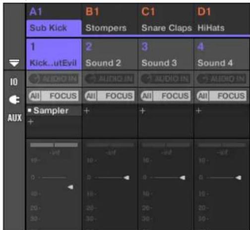 NATIVE INSTRUMENTS Maschine Studio - Configurer les entrées externes des sounds en affichage mix - 3