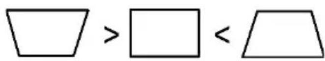 Mathematical inequality expression showing a trapezoid greater than a rectangle, resulting in a trapezoid less than.