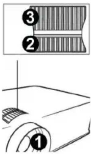 Diagram showing three labeled parts (①, ②, ③) of a mechanical or architectural component with a scale and structural details.