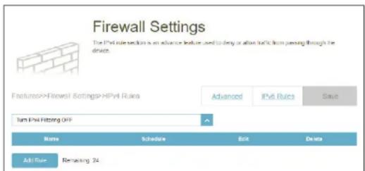 D-LINK Eagle Pro AI R32 - Paramètres du pare-feu - règles IPV4 / IPV6 - 1