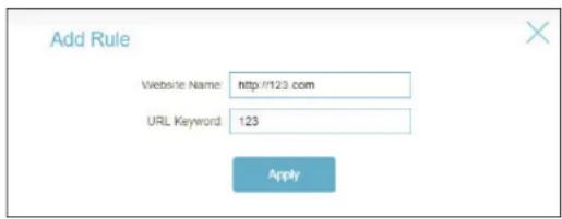 Add Rule Website Name: http://123.com URL Keyword: 123 Apply