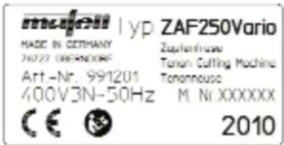 Mafell ZAF 250 Vario - Kennzeichnung der Maschine - 1