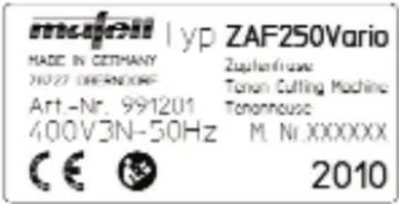 Mafell ZAF 250 Vario - Machine identification - 1