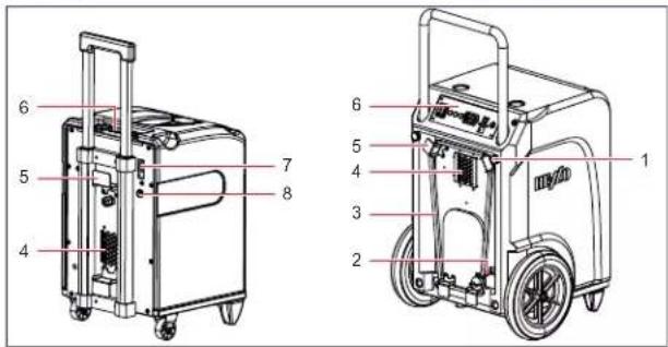 Technical diagram of a two-part mechanical device with numbered parts labeled for identification.