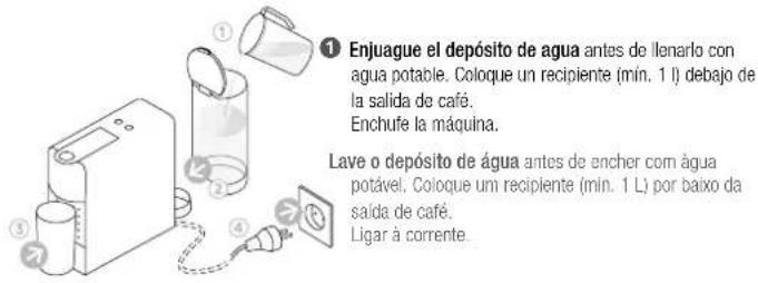 KRUPS Essenza Mini XN1118 - Primer uso antes de un periodo prolongado de inactividade / Primeira'utilisation ou antes um longo periodo e não'utilisation - 1