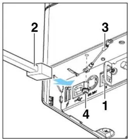 Diagram of a device's internal components with numbered parts and a blue arrow indicating a specific location.