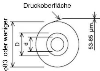 Druckoberfläche φ83 oder weniger D d 53-85 µm