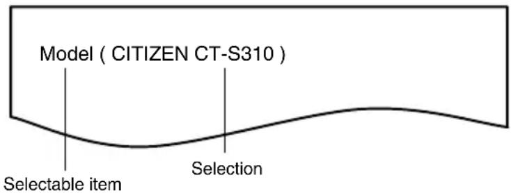 Model ( CITIZEN CT-S310 ) Selectable item Selection