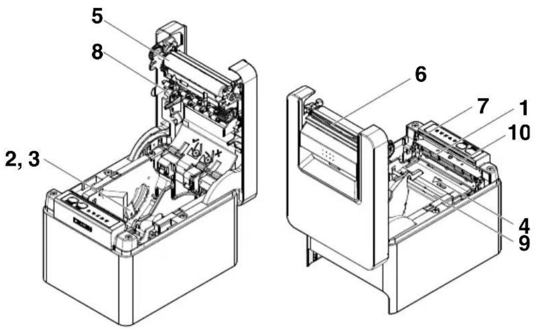 Technical diagram of an electronic device with numbered components, showing internal wiring and housing layout.