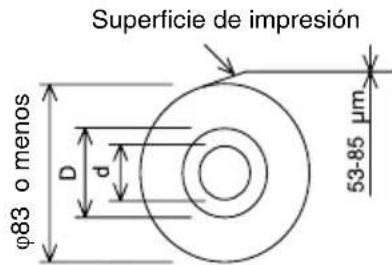 Superficie de impresión φ83 o menos D p 53-85 μm