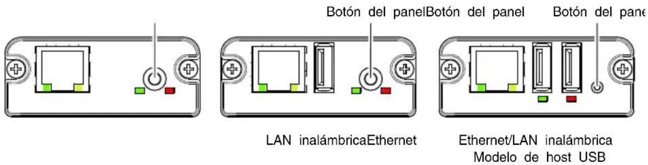 Botón del panel Botón del panel Botón del pane LAN inalámbricaEthernet Ethernet/LAN inalámbrica Modelo de host USB