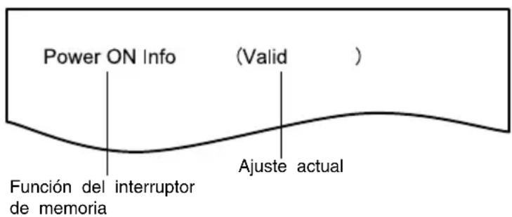 Power ON Info (Valid ) Ajuste actual Función del interruptor de memoria