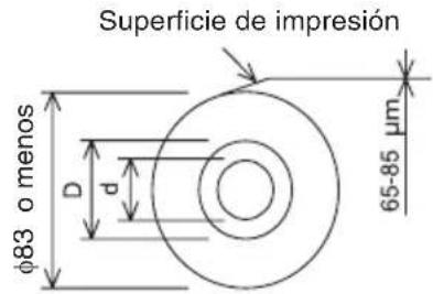 Superficie de impresión φ83 o menos D d 65-85 μm