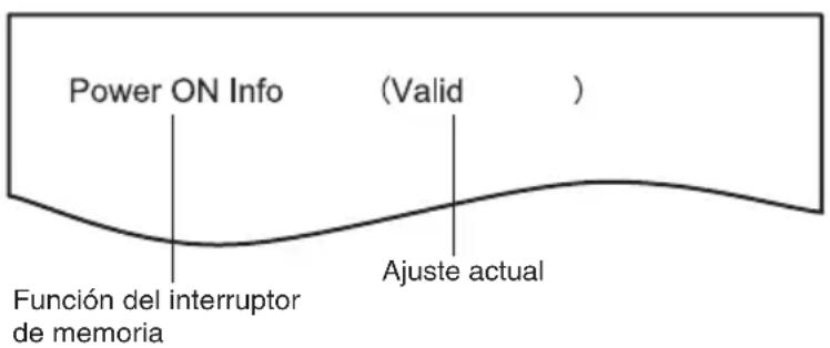 Power ON Info (Valid ) Función del interruptor de memoria Ajuste actual