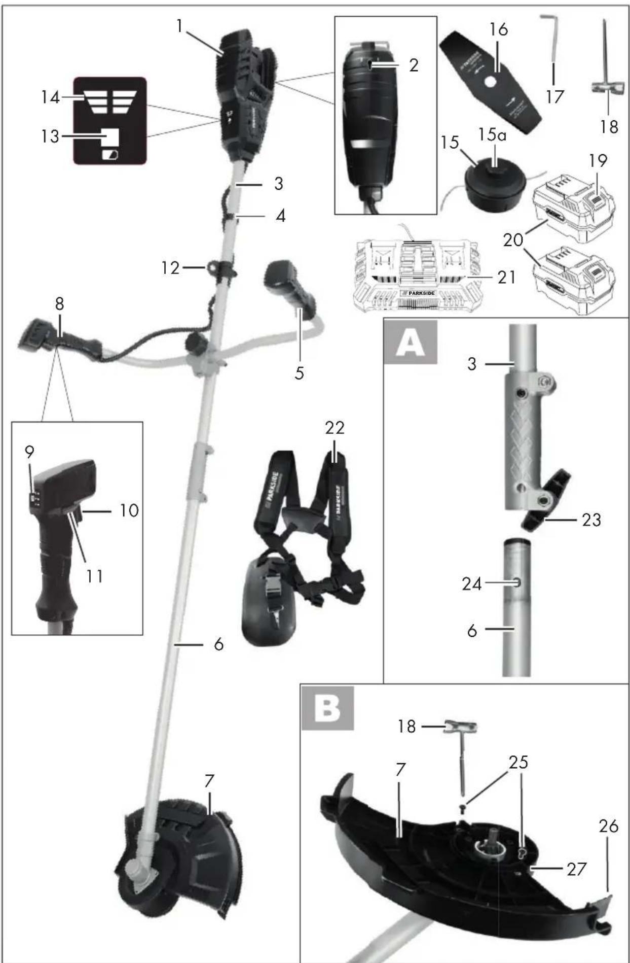PARKSIDE PPFSA 40Li A1 - Desbrozadora recargable 2 en 1 40 V - 1