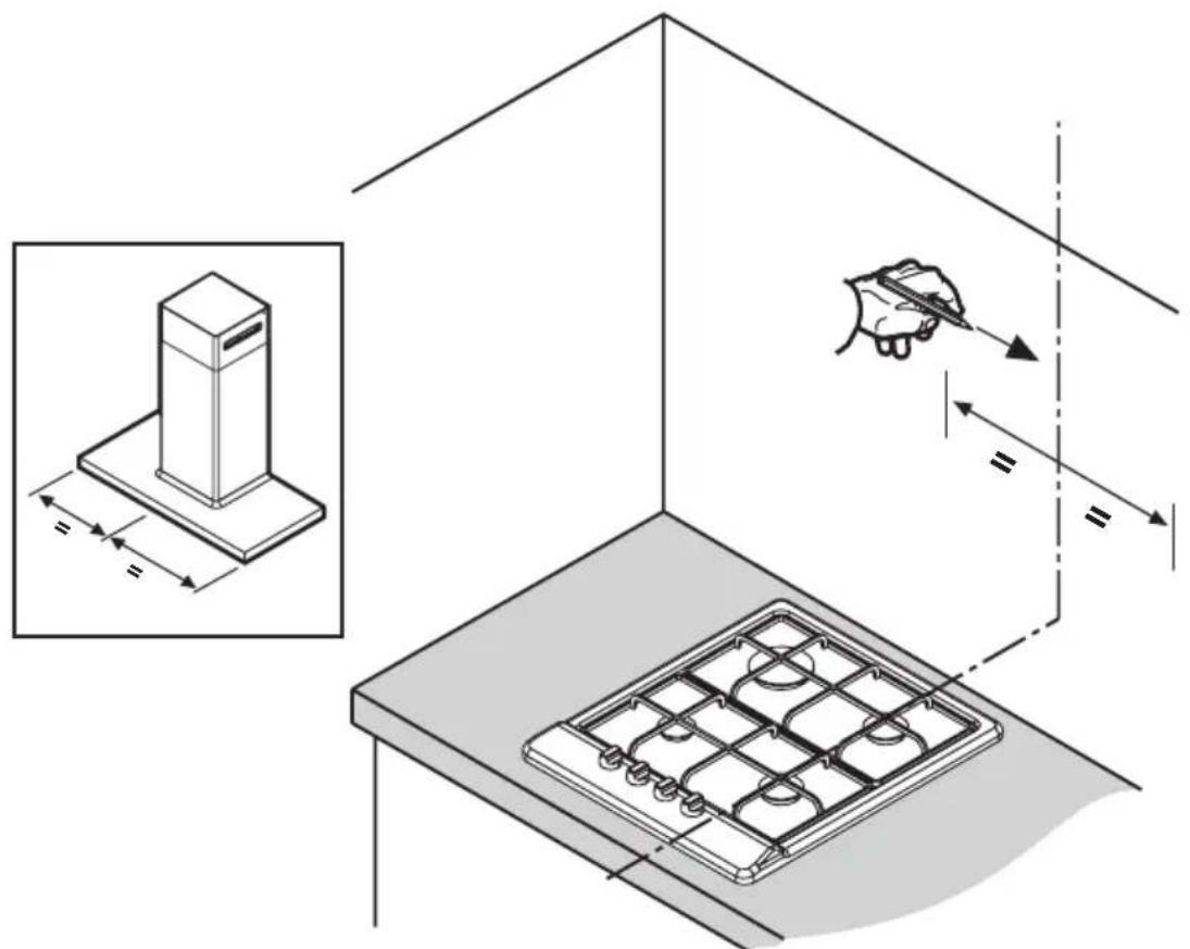 Technical diagram showing a device mounted on a grid base with dimension annotations and a hand holding a pen, illustrating spatial measurement or assembly.