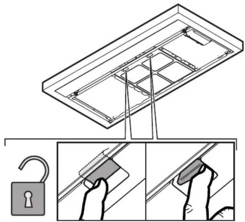 Diagram illustrating door lock application steps with labeled components and hand positioning instructions