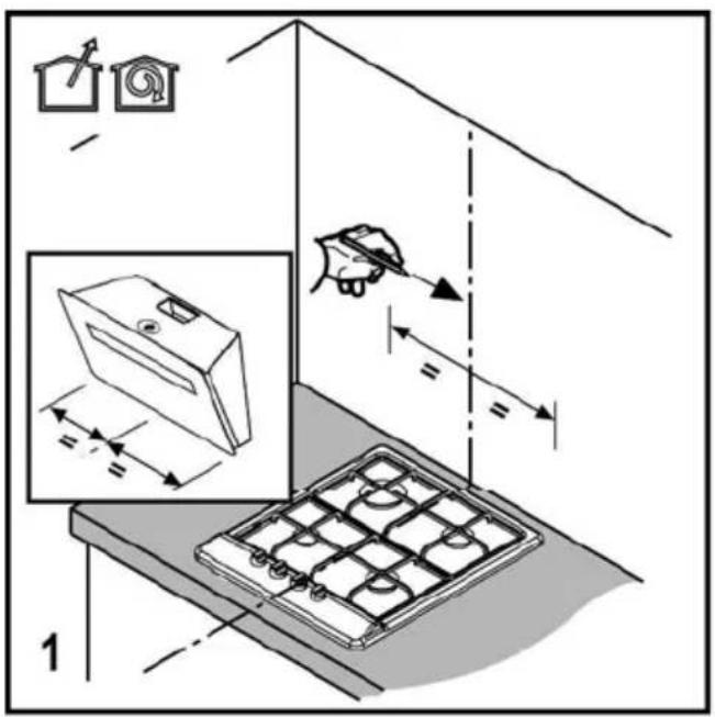 Diagram illustrating a kitchen appliance installation with labeled components and directional arrows indicating movement or positioning.