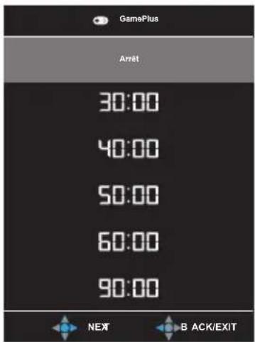 GamePlus Arrêt 30:00 40:00 50:00 60:00 90:00 NEXT B ACK/EXIT