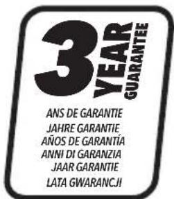 3 YEAR GUARANTEE ANS DE GARANTIE JAHRE GARANTIE, AÑOS DE GARANTIA ANNI DI GARANZIA JAAR GARANTIE LATA GWARANCJI