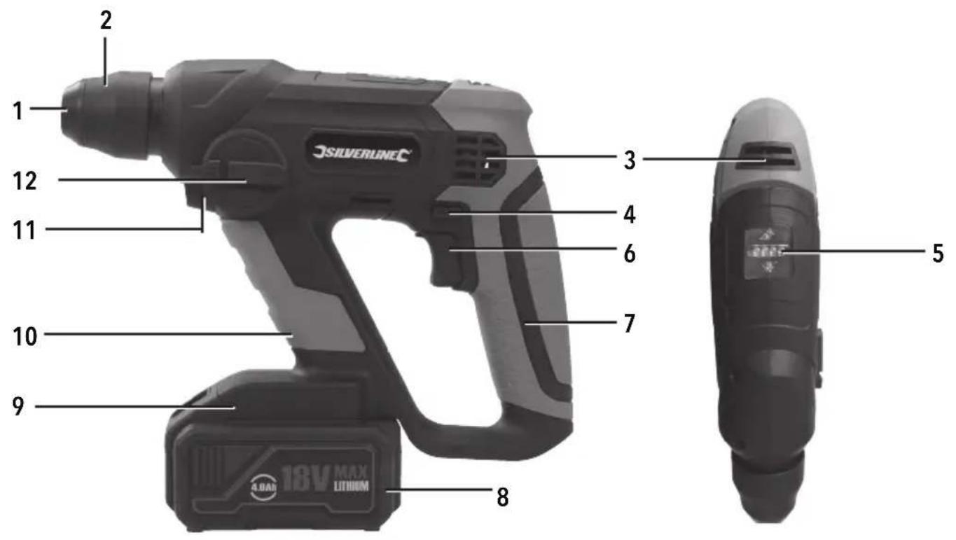 SILVERLINE 949611 - 18V SDS Plus Hammer Drill - 17