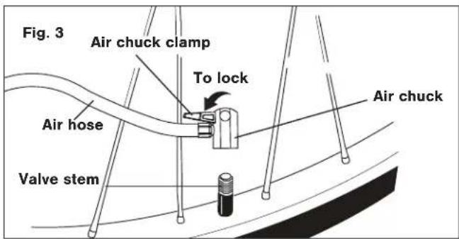 Fig. 3 Air chuck clamp To lock Air hose Valve stem Air chuck