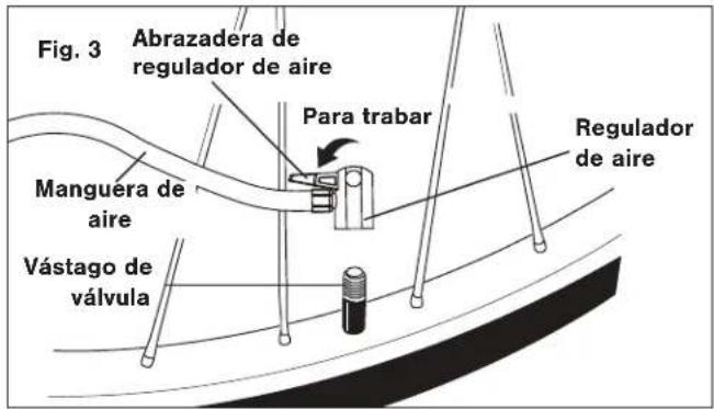 Fig. 3 Abrazadera de regulador de aire Para trabar Manguera de aire Vástago de válvula Regulador de aire