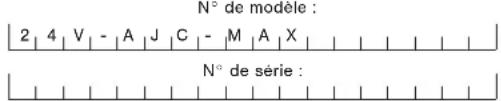 N° de modèle : 2 | 4 | V | - | A | J | C | - | M | A | X | N° de série :