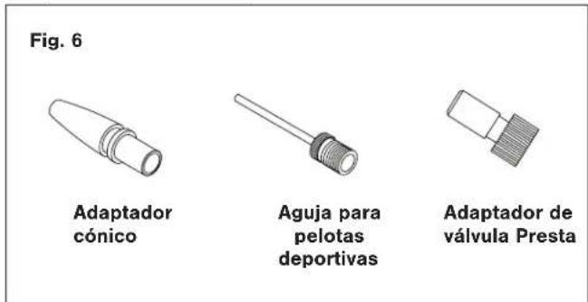 Fig. 6 Adaptador cónico Aguja para pelotas deportivas Adaptador de válvula Presta