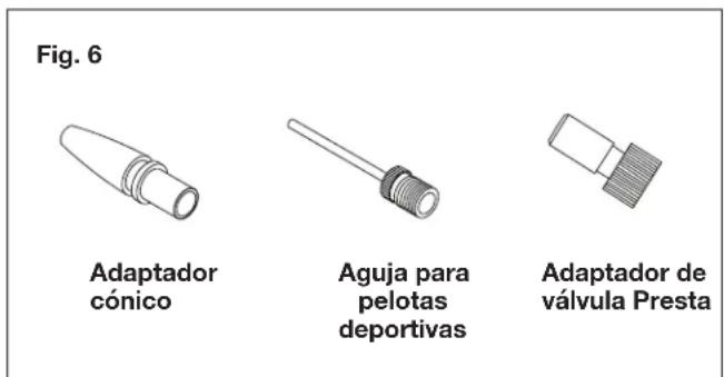 Fig. 6 Adaptador cónico Aguja para pelotas deportivas Adaptador de válvula Presta