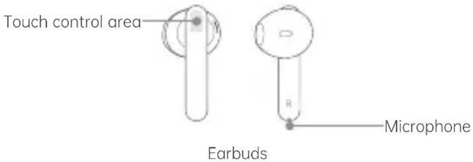 Touch control area Microphone Earbuds