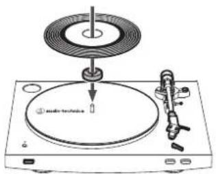 AUDIO TECHNICA ATLP3XBT - Placez le disque sur le tapis de feutre de façon à ce que le trou central s'aligne avec l'axe - 2