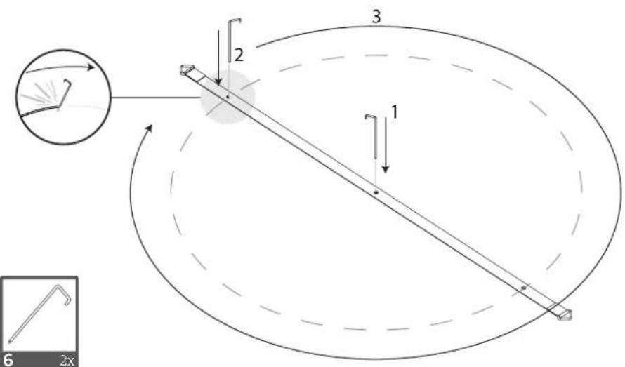 Technical diagram illustrating a mechanical or optical setup with labeled components and directional arrows, including a magnified inset showing a tool interacting with a beam.