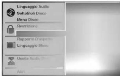 Linguaggio Audio Sottotiloti Disco Menu Disco Restrizione Rapporto D'attezione Linguaggio Menu Uscita Audio (Disc) Alin