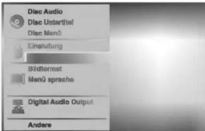 Disc Audio Disc Untertitel Disc Menü Einstufung Bildformet Menü sprache Digital Audio Output Andere